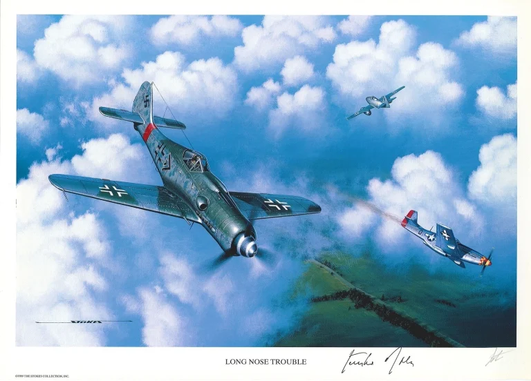 Gunther Rall Signed Long Nose Trouble Print Stan Stokes 275 Victory Ace AIV