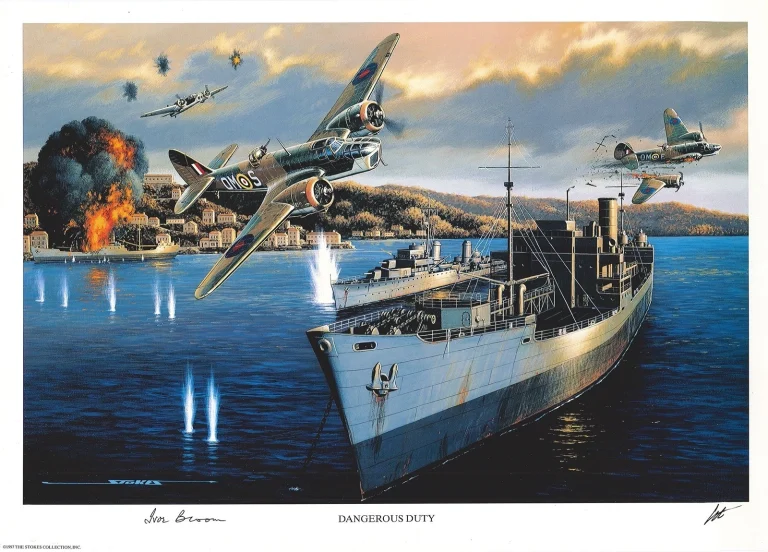 Sir Ivor Broom Signed Dangerous Duty Print Stan Stokes RAF Ace AIV COA