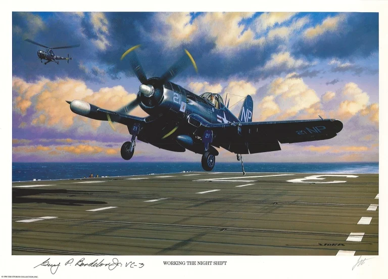 Guy Bordelon Signed Working The Night Shift Print Stan Stokes Navy Ace AIV