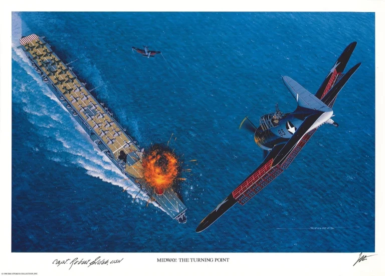 Robert Elder Signed Midway The Turning Point Print Stan Stokes WWII Navy AIV