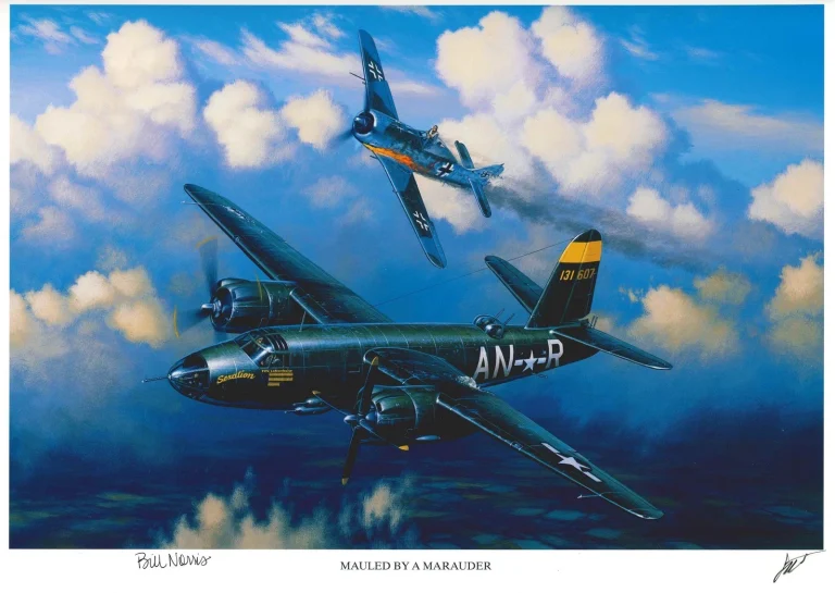William Norris Signed Mauled By A Marauder Print Stan Stokes B-26 Marauder
