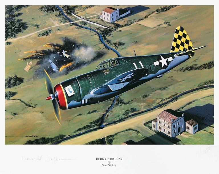 Herschel Green Signed Herky's Big Day Print Stan Stokes P-51 Ace WWII