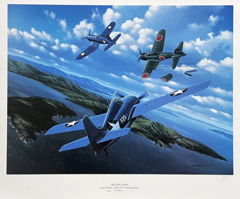 Vern Graham VF-11 Navy Ace Signed Ace In A Day Stan Stokes Print