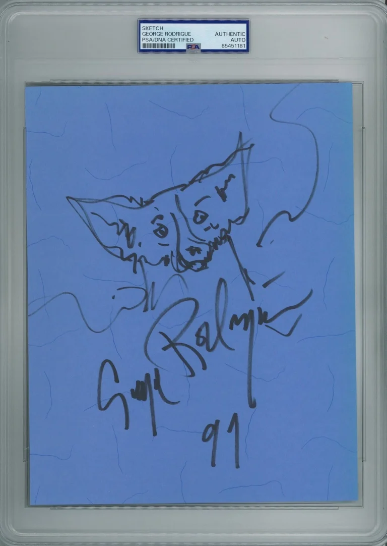 George Rodrigue Original Blue Dog Sketch Signed 1999 PSA DNA Encapsulated