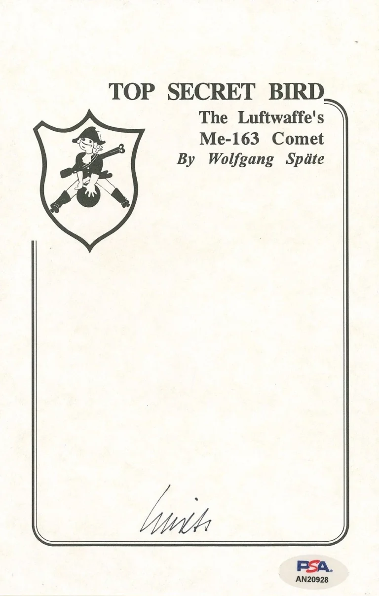 Wolfgang Späte Signed Top Secret Bird Bookplate PSA DNA WWII Pilot Auto