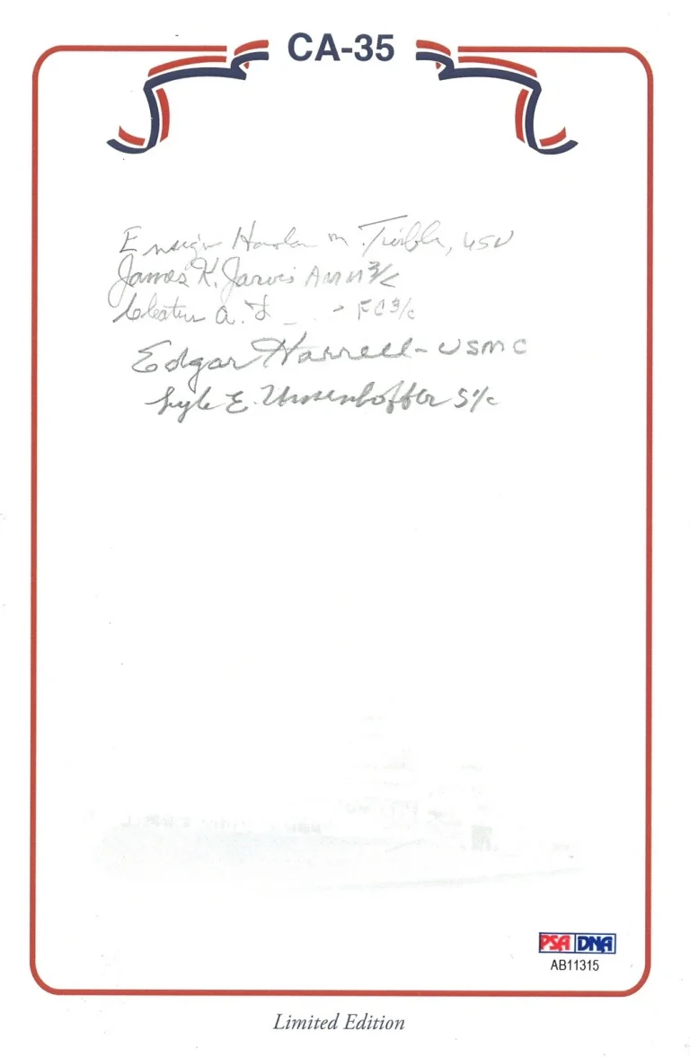 USS Indianapolis Survivors Signed Bookplate PSA DNA LOA 5 Survivor Autos