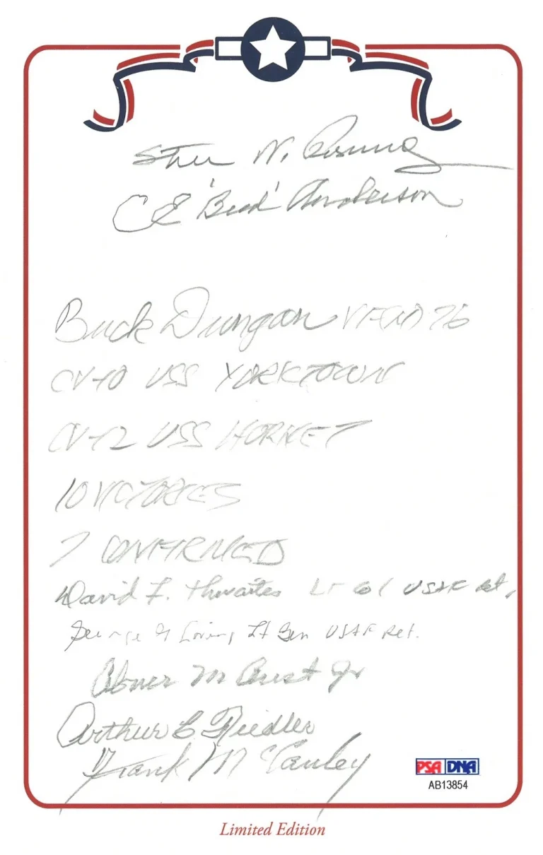 WWII American Fighter Aces Signed Bookplate PSA DNA LOA 8 Ace Autos