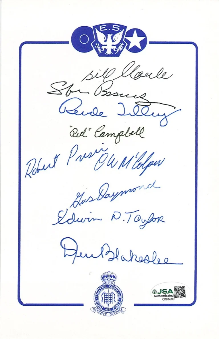 WWII Eagle Squadron Pilots Signed Bookplate JSA COA 9 Pilot Autos