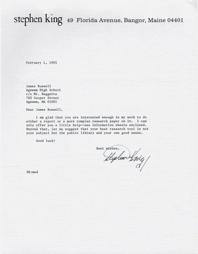 Stephen King Autographed 8x11 Typed Letter Signed SWAU Cert TLS Author Carrie