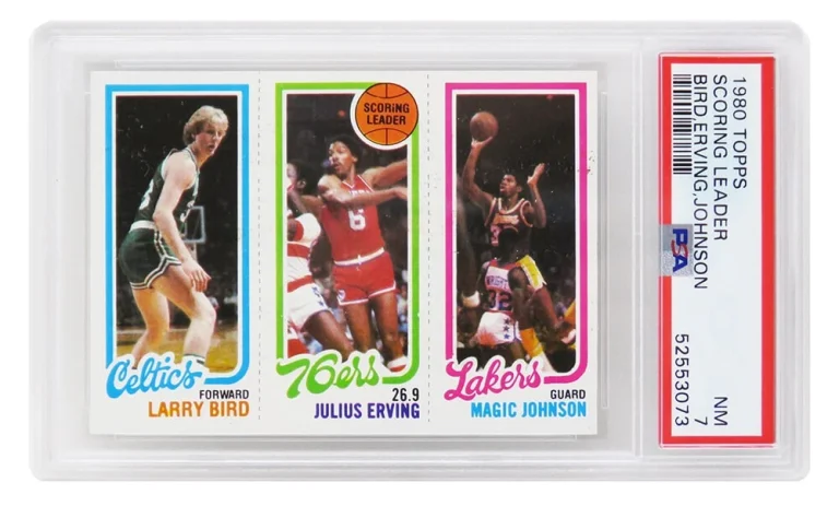 Larry Bird, Magic Johnson & Julius Erving 1980 Topps Scoring Leader Card (PSA 7)