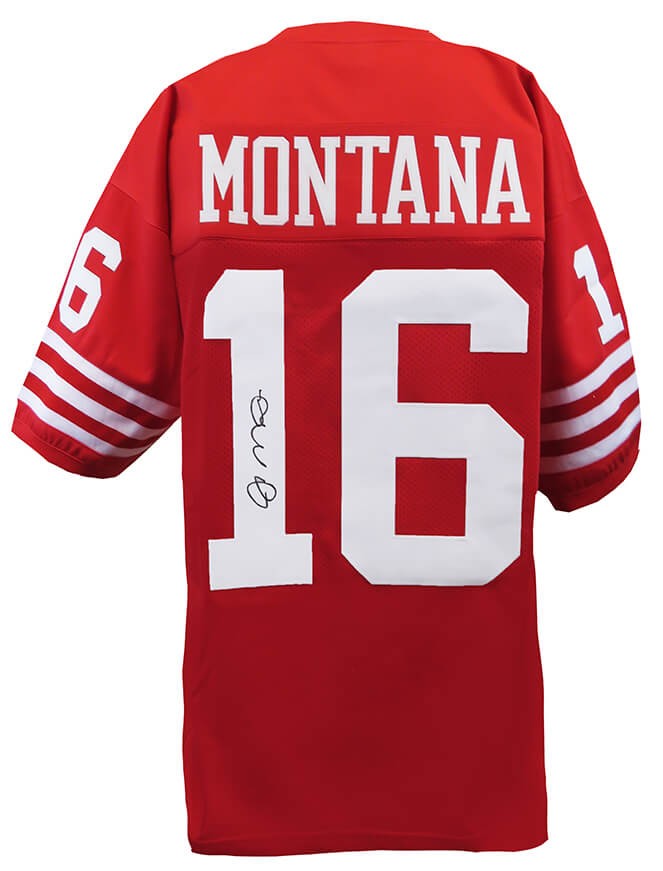 Joe Montana 49ERS Signed Red T/B Custom Football Jersey - SCHWARTZ COA
