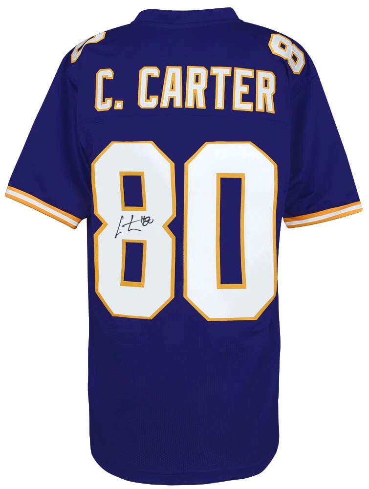 Cris Carter Signed Purple Throwback Custom Football Jersey w/#80 -(SCHWARTZ COA)