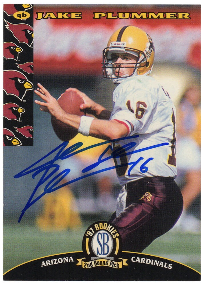 Jake Plummer Signed Cardinals 1997 SB 2nd Round Pick RC Card #1 w/Snake - SS COA