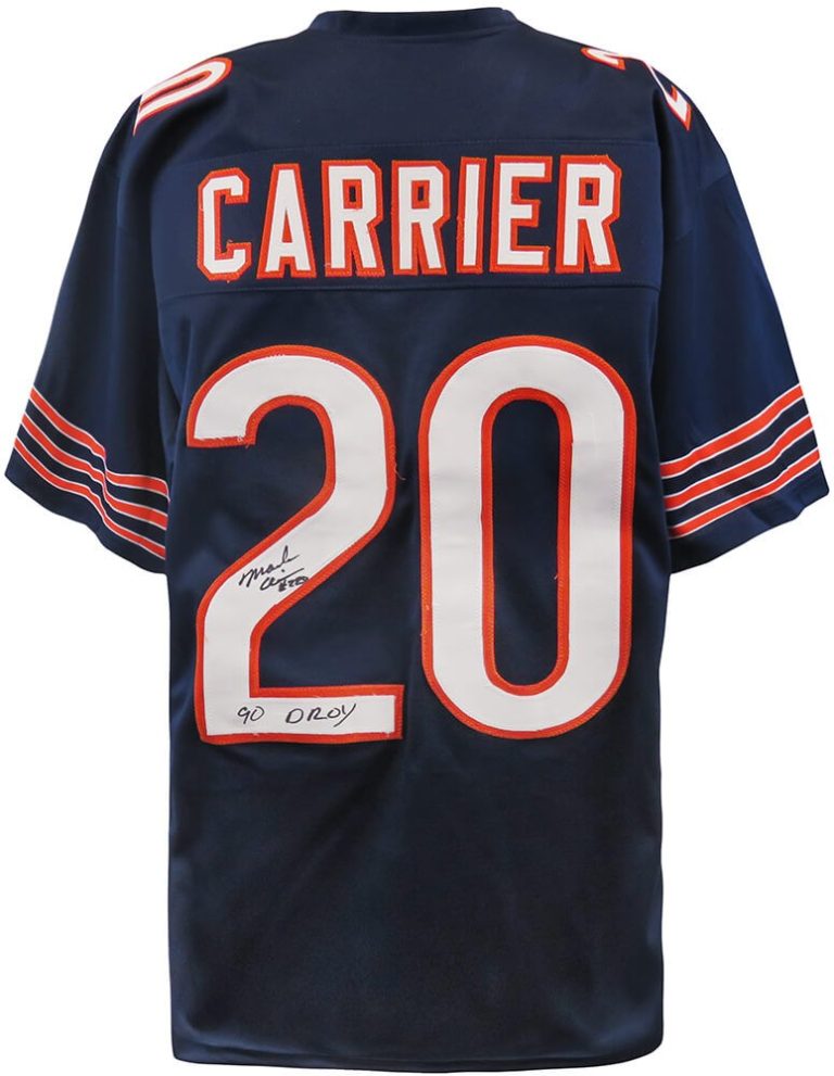 Mark Carrier (BEARS) Signed Navy Custom Football Jersey w/90 DROY (SCHWARTZ COA)
