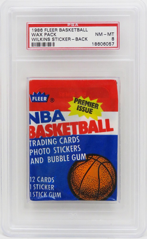 1986 Fleer Basketball Wax Pack - PSA 8 (Wilkins Sticker On Back) (Jordan RC??)