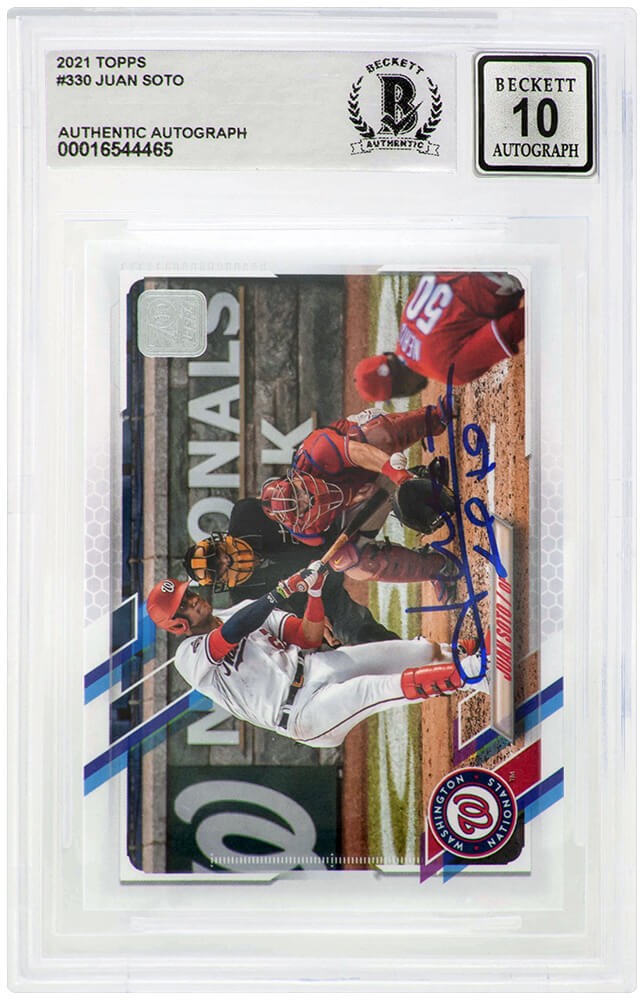 Juan Soto Signed Nationals 2021 Topps Baseball Card #330 - (Beckett / Auto 10)