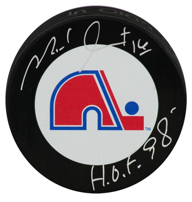 Michel Goulet Signed Nordiques Team Large Logo Hockey Puck w/HOF'98 - (SS COA)
