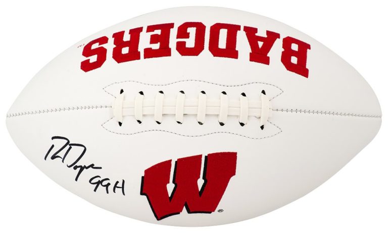 Ron Dayne Signed Wisconsin Badgers Franklin White Logo Football w/99H - (SS COA)