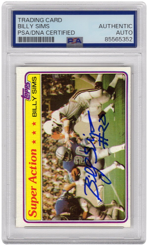 Billy Sims Signed Detroit Lions 1981 Topps Super Action Football Card #473 (PSA)