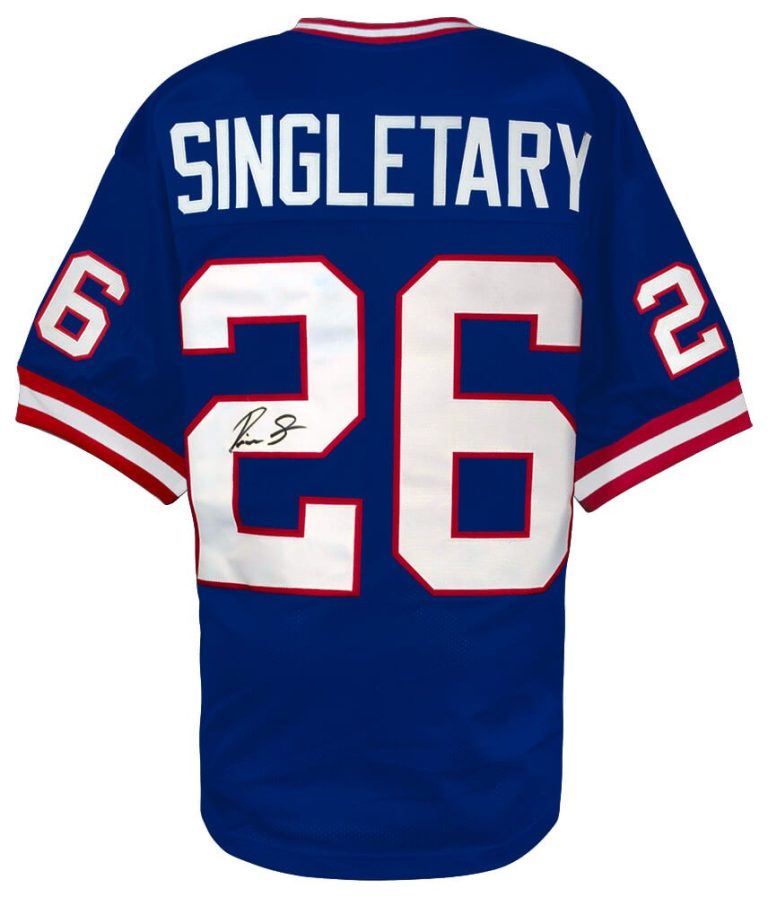 Devin Singletary (GIANTS) Signed Blue Custom Football Jersey -(SCHWARTZ COA)