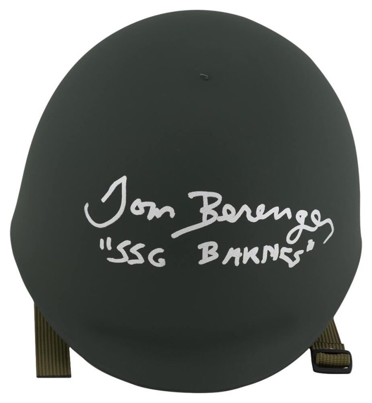 Tom Berenger (PLATOON) Signed Green Army Costume Helmet w/SSG Barnes - (SS COA)