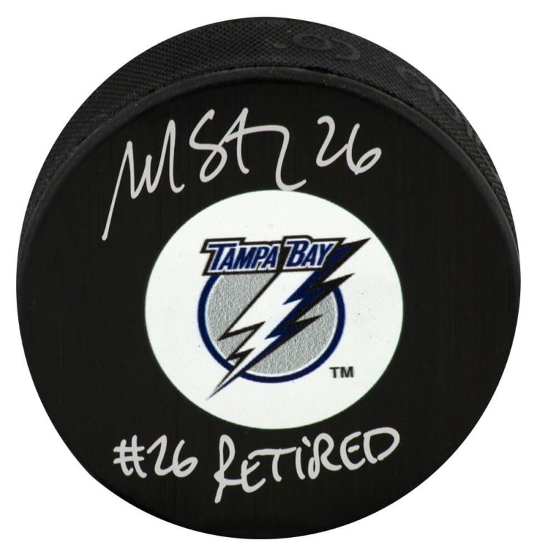 Martin St. Louis Signed Lightning Medium Logo Hockey Puck w/#26 Retired - SS COA