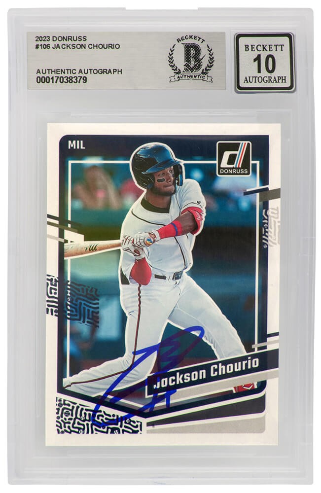 Jackson Chourio Signed Brewers 2023 Donruss Rookie Card #106 (Beckett / Auto 10)