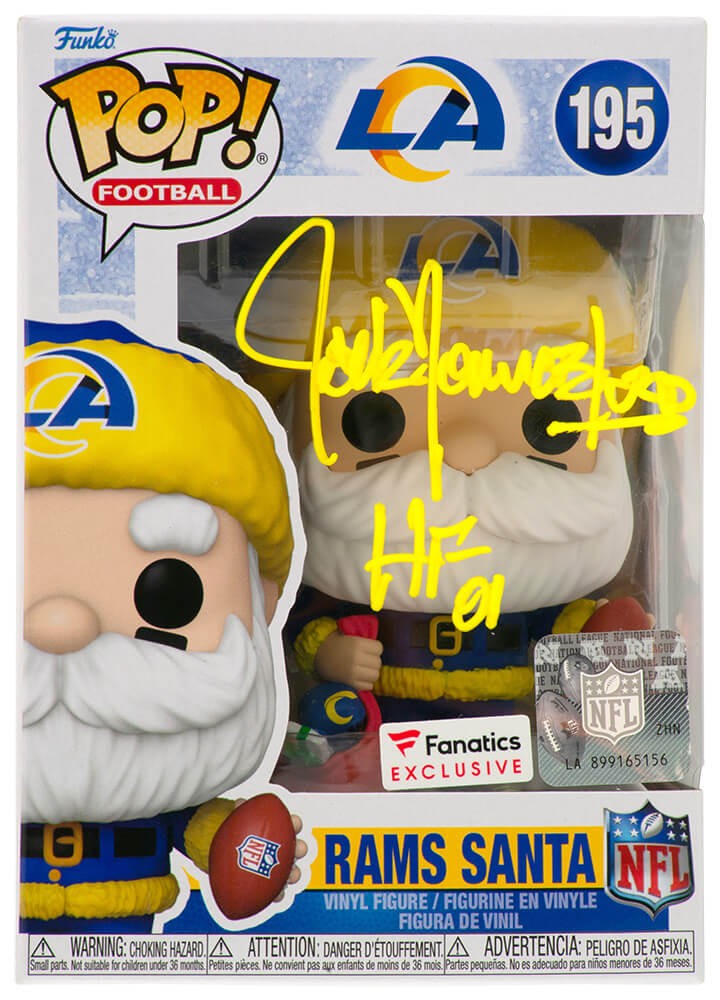 Jack Youngblood Signed LA Rams SANTA Funko Pop Doll #195 w/HF'01 -(SCHWARTZ COA)