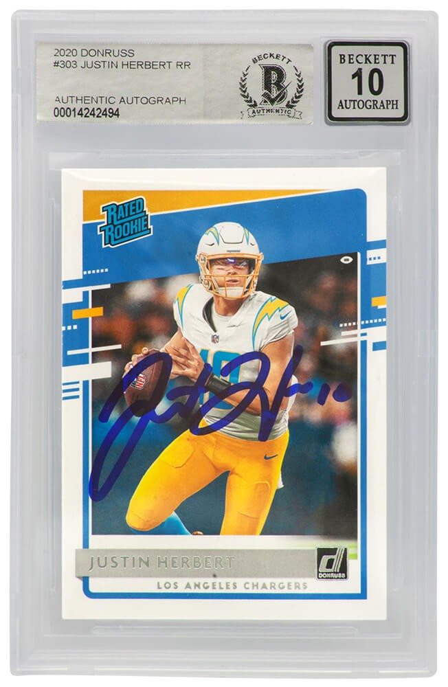 Justin Herbert Signed Chargers 2020 Donruss Rated Rookie #303 -Beckett / Auto 10