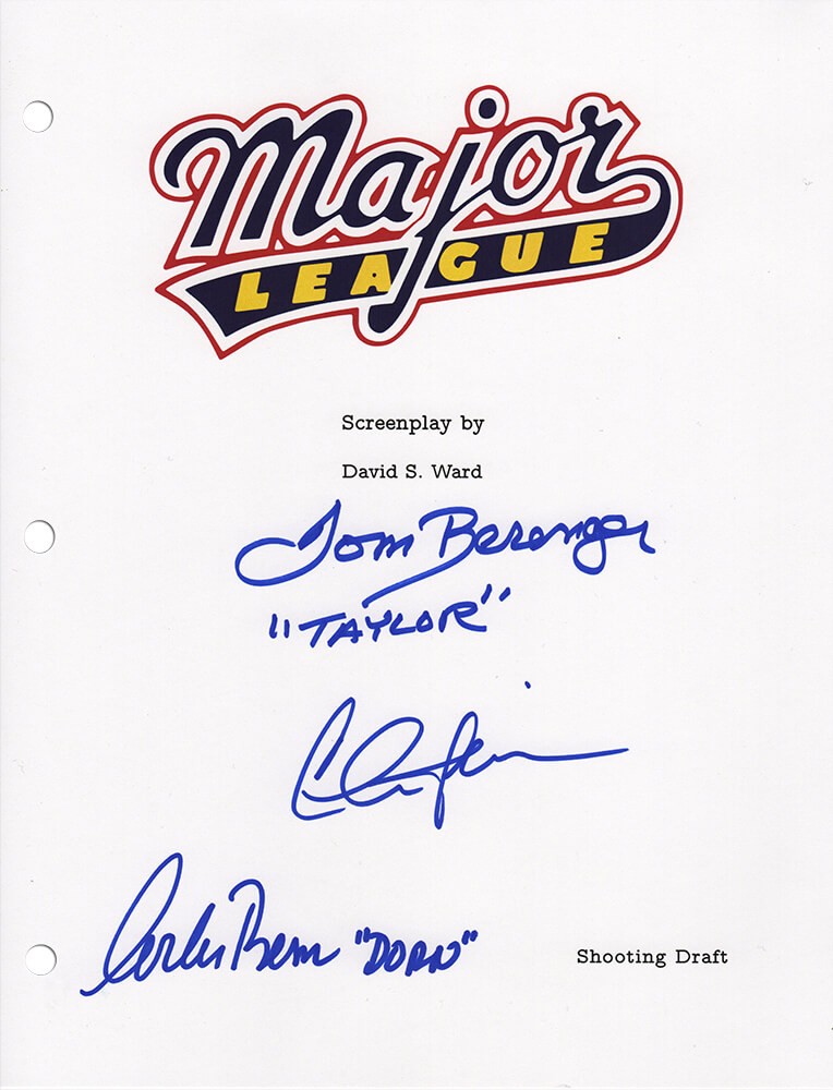Charlie Sheen, Bernsen, Berenger Signed Major League Script Cover w/2-INS SS COA