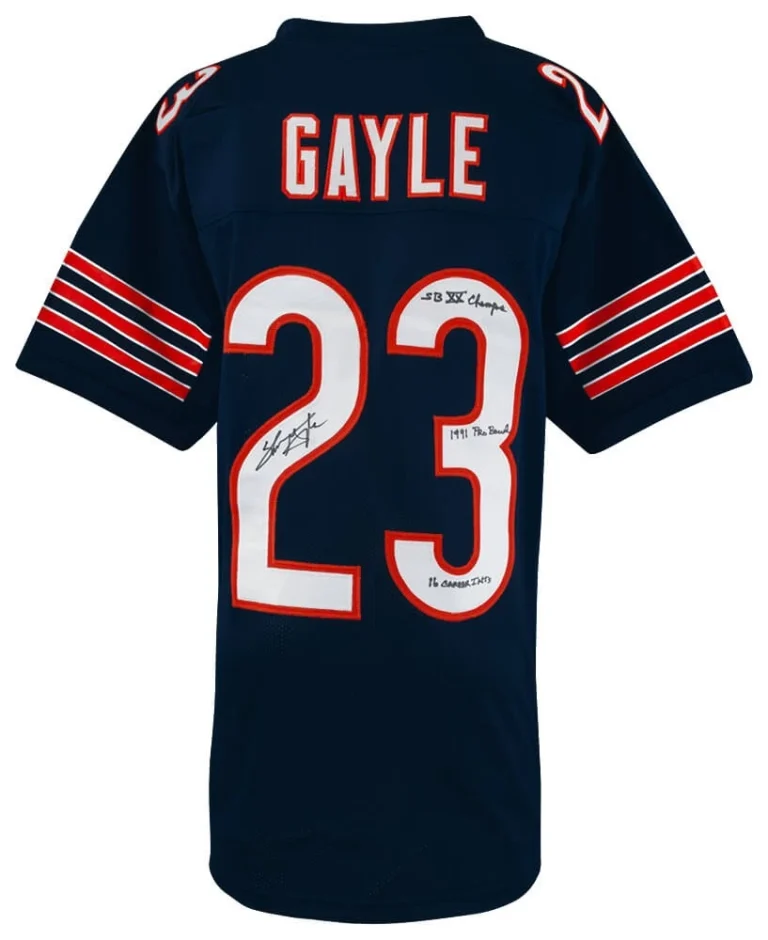 Shaun Gayle Signed Navy Custom Football Jersey w/3-Inscriptions - (SCHWARTZ COA)