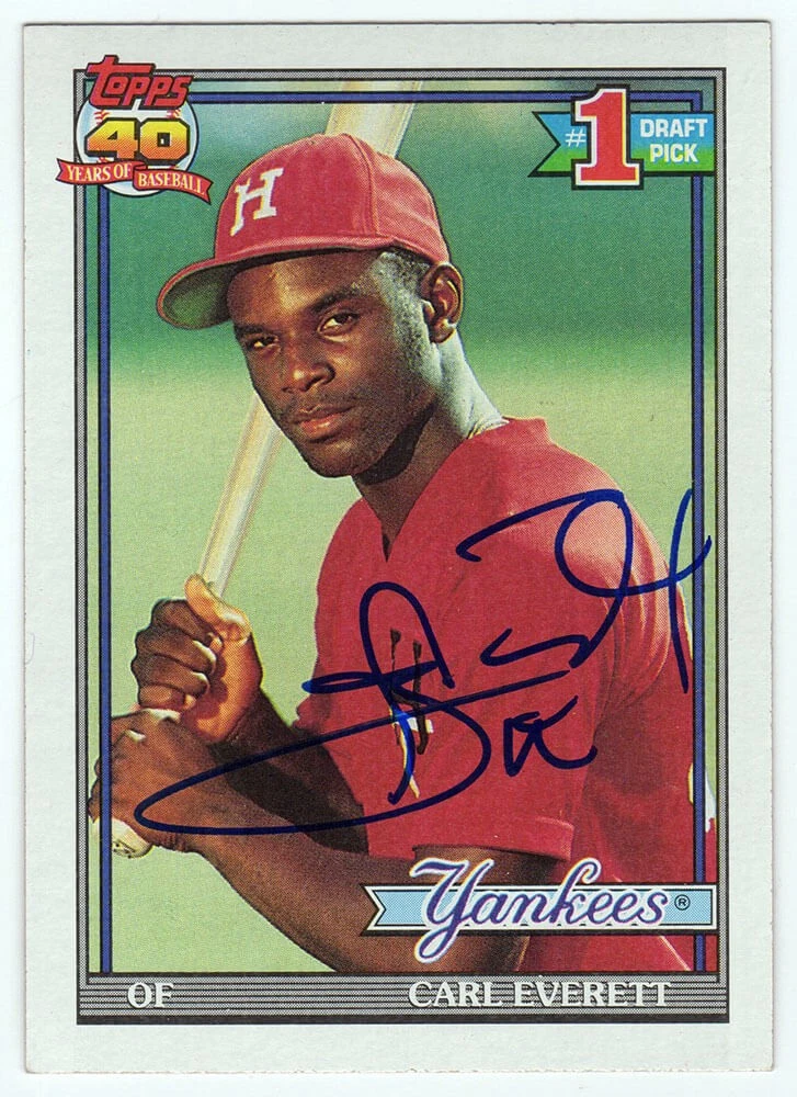 Carl Everett Signed Yankees 1991 Topps Rookie Baseball Card #113 -(SCHWARTZ COA)