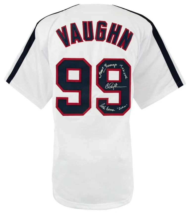 Charlie Sheen, Bernsen & Berenger Signed White Custom Vaughn #99 Jersey (SS COA)