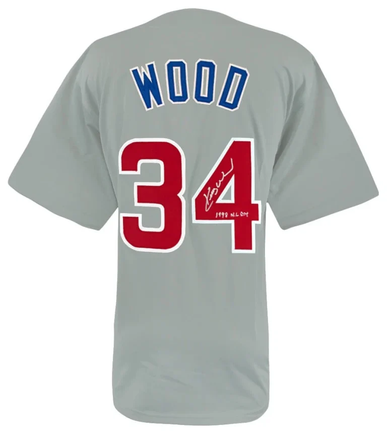 Kerry Wood Signed Grey Custom Baseball Jersey w/1998 NL ROY - (SCHWARTZ COA)