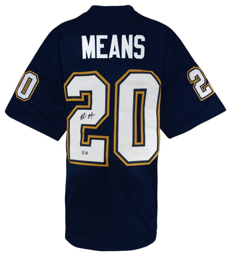Natrone Means (CHARGERS) Signed Navy Custom Football Jersey - (BECKETT COA)