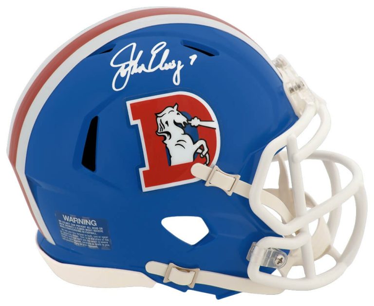 John Elway Signed Broncos 'D Logo' T/B Riddell Speed Mini Helmet -(SCHWARTZ COA)