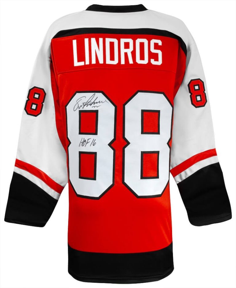 Eric Lindros (FLYERS) Signed Orange Custom Hockey Jersey w/HOF'16 (SCHWARTZ COA)