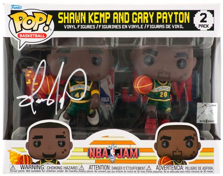 Shawn Kemp Signed Supersonics NBA Jams with Payton 2-Pack Funko Pop Doll -SS COA