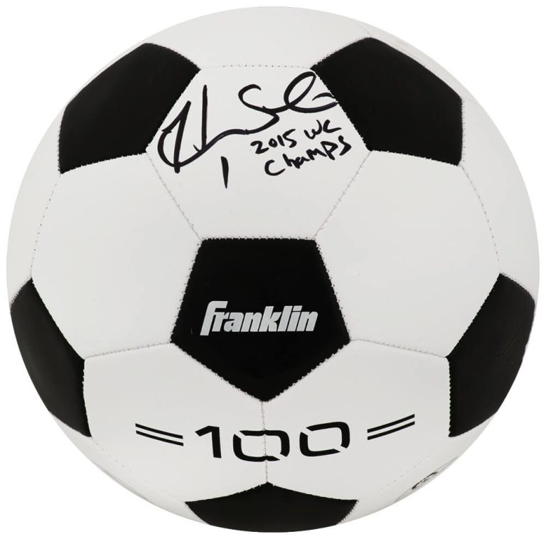 Hope Solo Signed Black & White Franklin Soccer Ball w/2015 WC Champs - (SS COA)