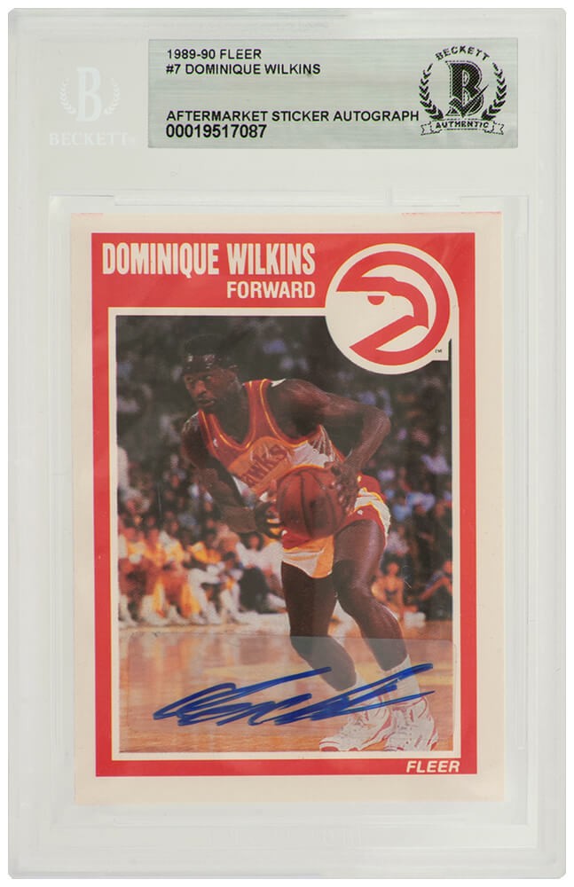 Dominique Wilkins Signed Hawks 1989-90 Fleer Card #7 - (Beckett / Auto Sticker)