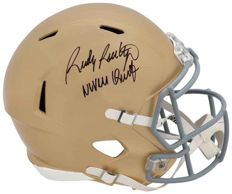 Rudy Ruettiger Signed Notre Dame Riddell F/S Rep Helmet w/Never Quit! - (SS COA)