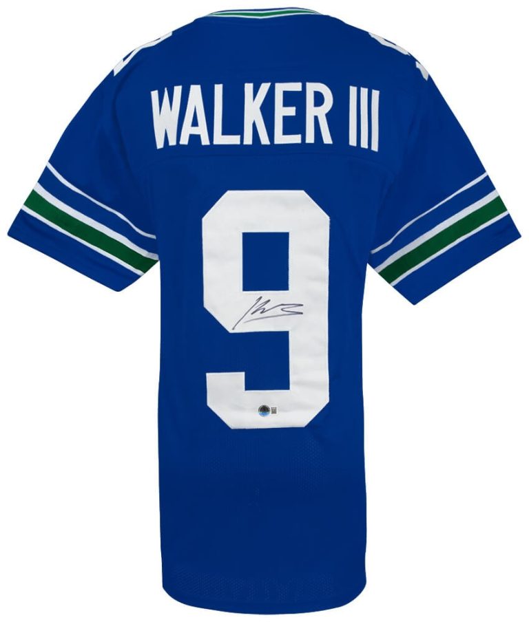 Kenneth Walker III Signed Blue Throwback Custom Football Jersey - (BECKETT COA)