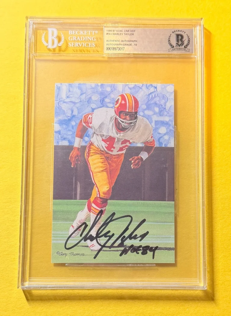 1989 GOAL LINE HOF CHARLEY TAYLOR #59 SIGNED ART BECKETT AUTHENTIC 10 