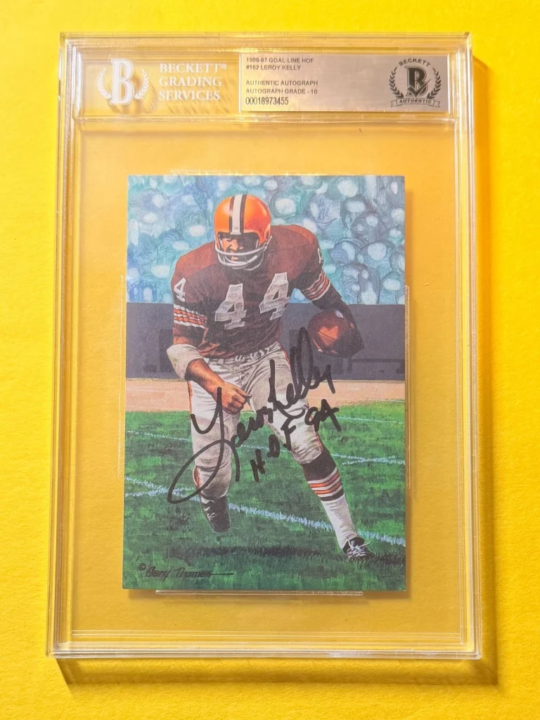 1989 GOAL LINE HOF LEROY KELLY #162 SIGNED ART BECKETT AUTHENTIC 10 