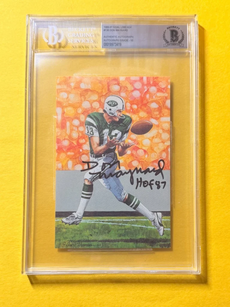 1989 GOAL LINE HOF DON MAYNARD #136 SIGNED ART BECKETT AUTHENTIC 10 