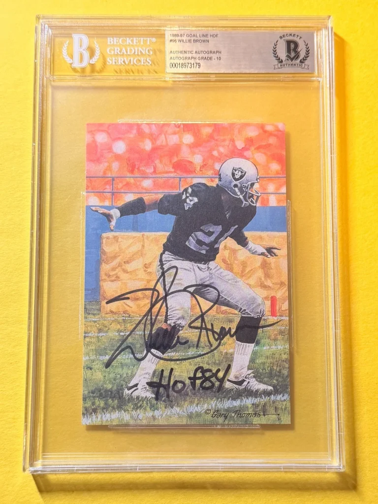 1989 GOAL LINE HOF WILLIE BROWN #96 SIGNED ART BECKETT AUTHENTIC 10 