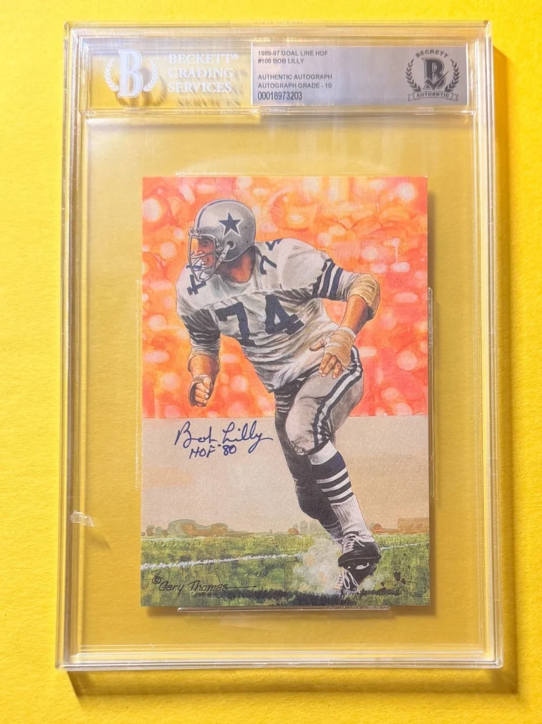 1989 GOAL LINE HOF BOB LILLY #106 SIGNED ART BECKETT AUTHENTIC 10 