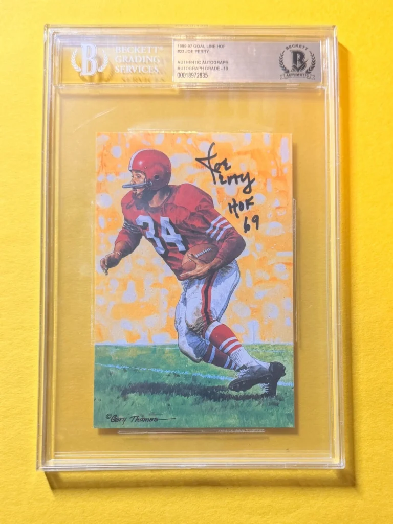 1989 GOAL LINE HOF JOE PERRY#23 SIGNED ART BECKETT AUTHENTIC 10 