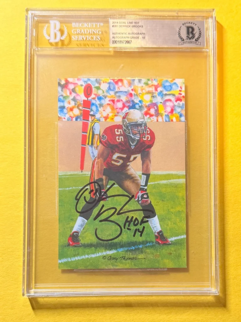 1989 GOAL LINE HOF DERRICK BROOKS #281 SIGNED ART BECKETT AUTHENTIC 10 