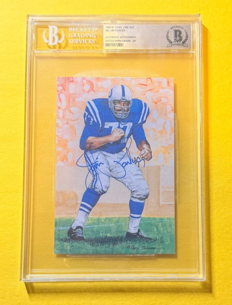 1989 GOAL LINE HOF JIM PARKER #22 SIGNED ART BECKETT AUTHENTIC 10 COLTS